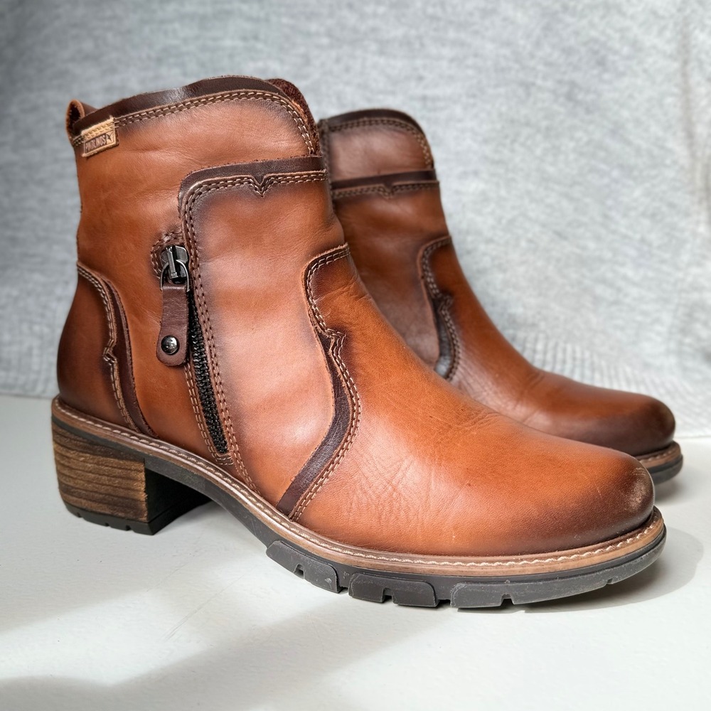 Pikolinos Leather Ankle Boots San Sebastian Women's 38 EU W1T-8812 Brandy Brown